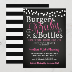 Girl Stripe Chalkboard BBQ Baby Shower Invitation