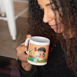 Girl Studying at Desk Doing Homework Coffee Mug