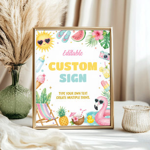 Girl Summer Beach Baby Shower Party Table Sign