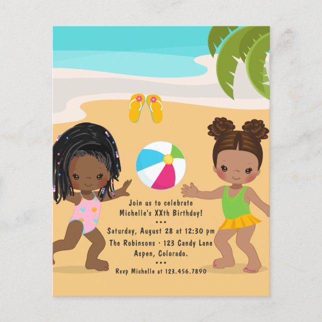 Girl Summer Beach Birthday Party Flyer (Front)