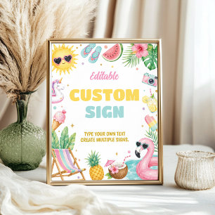 Girl Summer Beach Birthday Party Table Sign