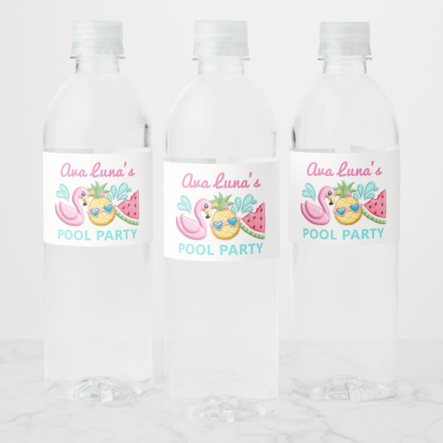 Girl Summer Beach Birthday Water Bottle Label (Bottles)