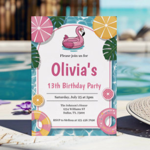 Girl Summer Pool Party Birthday Party Invitation