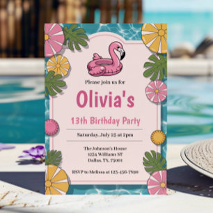 Girl Summer Pool Party Birthday Party Invitation