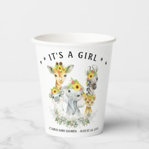 Girl Sunflowe Safari Animal Baby Shower Paper Cups
