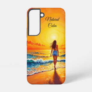 Girl sunset beach walk ocean waves decor samsung galaxy case