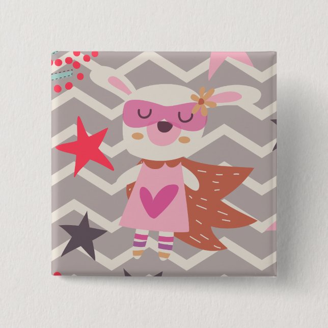 Girl Superhero Bunny 15 Cm Square Badge (Front)