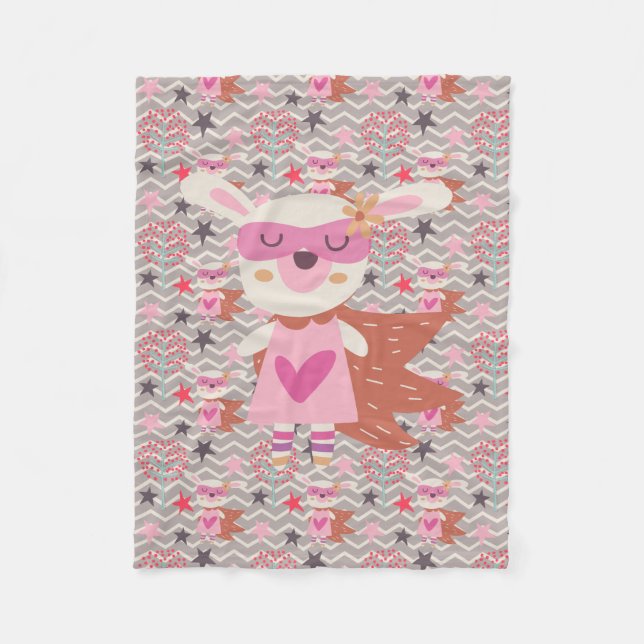 Girl Superhero Bunny Fleece Blanket (Front)