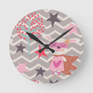 Girl Superhero Bunny Round Clock