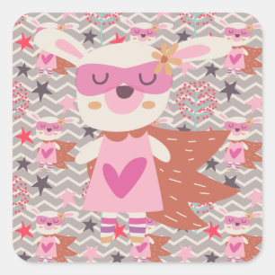 Girl Superhero Bunny Square Sticker