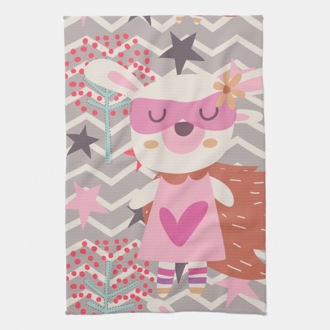 Girl Superhero Bunny Tea Towel (Vertical)