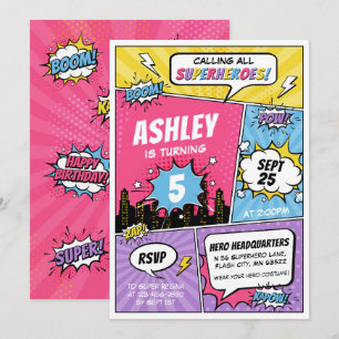 Girl Superhero Comic Birthday Invitation