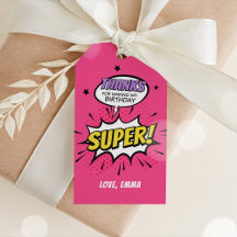 Girl Superhero Thank You Tags, Superhero Favour Ta