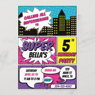 GIRL SUPERHEROES BIRTHDAY PARTY INVITATION