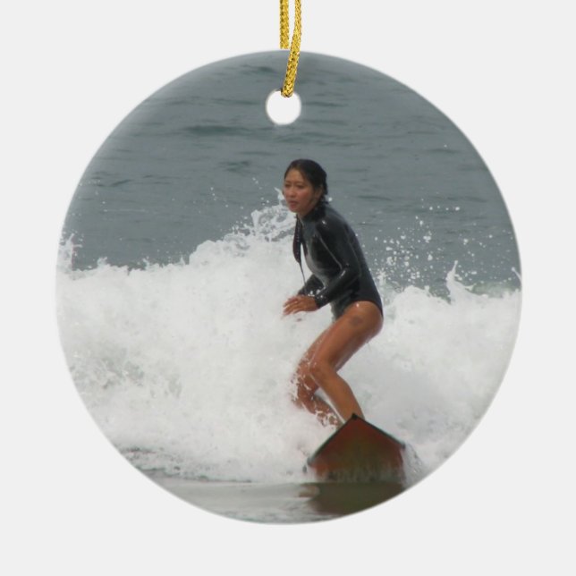Girl Surfing Ornament (Front)