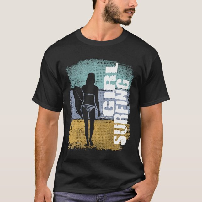 Girl Surfing Vintage Retro Surfer Girl T-Shirt (Front)