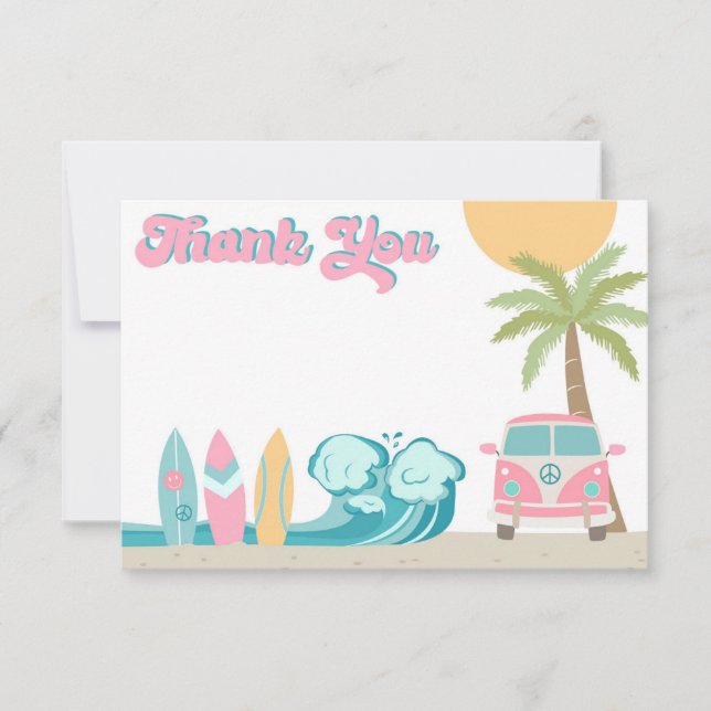 Girl Surf's up Surf Beach Birthday Thank You Cards (Front)