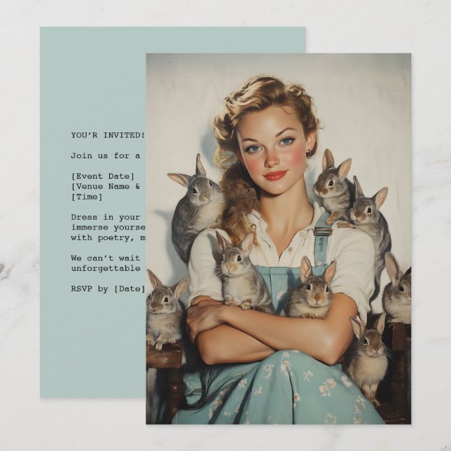Girl Surrounded by Bunnies Invitation (Front/Back)