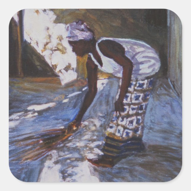 Girl Sweeping I 2002 Square Sticker (Front)