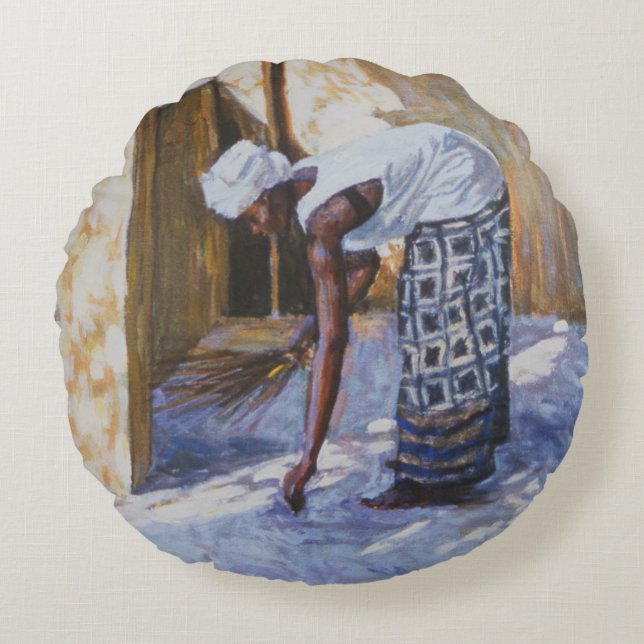 Girl Sweeping II 2002 Round Cushion (Front)
