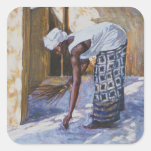 Girl Sweeping II 2002 Square Sticker