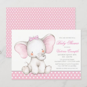 Girl Sweet Elephant Baby Shower Invitations
