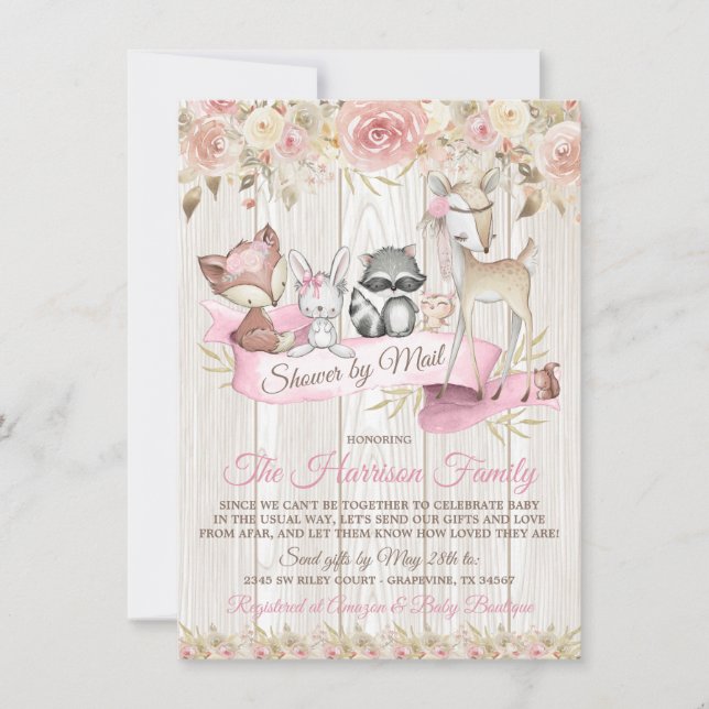 Girl Sweet Woodland Baby Shower By Mail Invitation (Front)