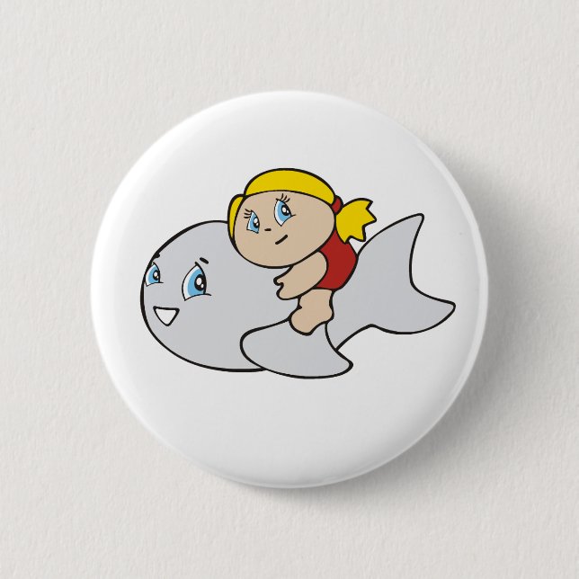 Girl Swimming with Dolphin 6 Cm Round Badge (Front)