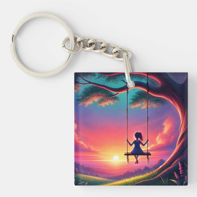 Girl Swinging Key Ring (Front)
