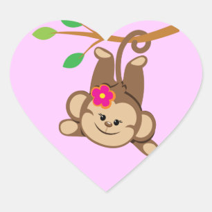 Girl Swinging Monkey Heart Sticker