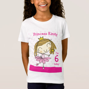 GIRL T-SHIRT Age 6 cute pink princess 6th Birthday
