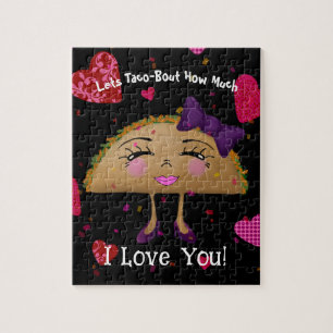 Girl taco purple ribbon hearts confetti jigsaw puzzle