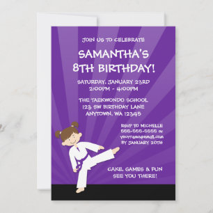 Girl Taekwondo Karate Purple Belt Birthday Invitation