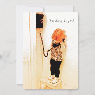 Girl Talking on Old Wall Phone, Thinking of you Holiday Card
