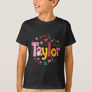Girl Taylor First Name Personalised Groovy 80s Pin T-Shirt