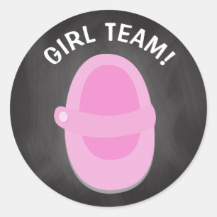 GIRL TEAM Classic Round Sticker, GENDER REVEAL Sticker