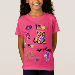 girl team kitten unicorn sunset design T-Shirt