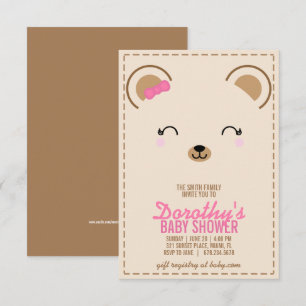 girl teddy bear BABY SHOWER invitation 2