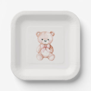 Girl Teddy Bear Baby Shower Paper Paper Plate