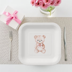 Girl Teddy Bear Baby Shower Paper Plate