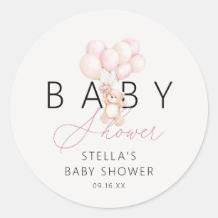 Girl Teddy Bear Balloons Baby Shower Classic Round Sticker