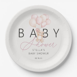 Girl Teddy Bear Balloons Baby Shower Paper Paper Plate