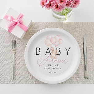 Girl Teddy Bear Balloons Baby Shower Paper Plate