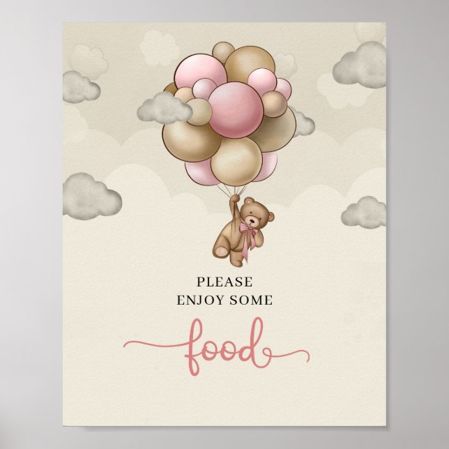 Girl Teddy bear blush pink brown beige food sign (Front)