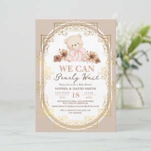 Girl Teddy Bear Bohemian Baby Shower  Invitation