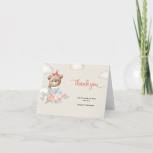 Girl teddy bear hot air balloon folded thank you card