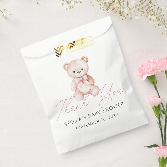 Girl Teddy Bear Thank You Baby Shower Favour Bags (Sealed)