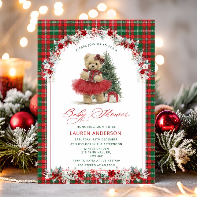 Girl Teddy Bear Vintage Luxury Baby Shower Invitation (Creator Uploaded)