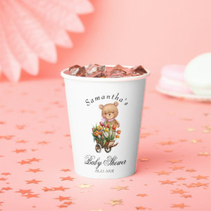Girl Teddy Floral Baby Shower Paper Cups