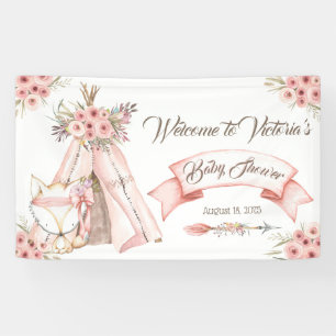 Girl TeePee Fox Baby Shower Banner